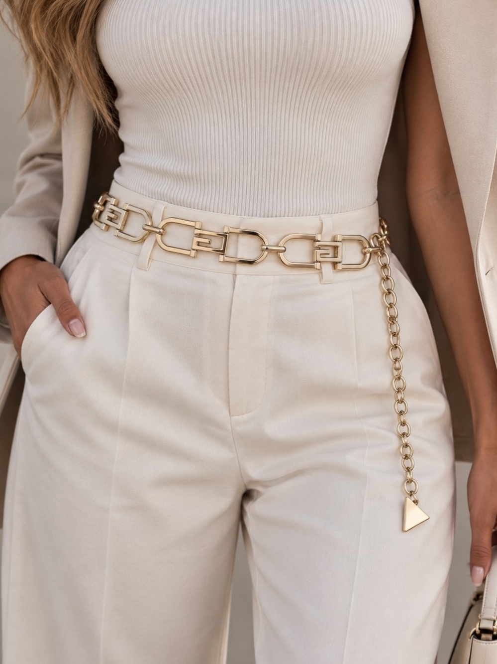 GUESS Gold Chain Link Waist Belt with Hanging Triangle Charm